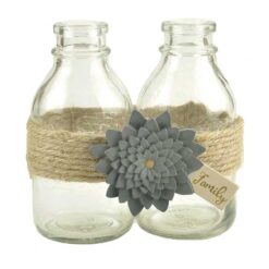 1911-12634 glass jars with rop and flower & family tag