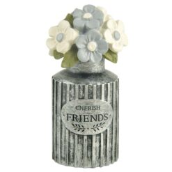 201-12700 "CHERISH FRIENDS" GALVANIZED CONTAINER WITH FLOWERS