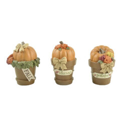206-12571 S/3 pumpkin on the pot w/bow