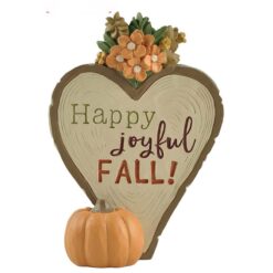 206-12915 Wood  textured  heart plaque w/pumpking & flower-joyful