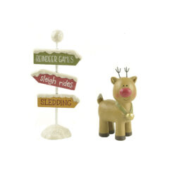 208-12656 SET OF 2 RESINDEER AND SIGN