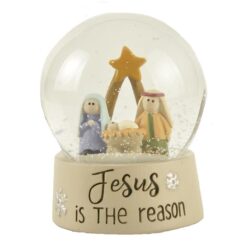 208-12891 JESUS IS THE REASON SNOW GLOBE WITH HOLY FAMILY