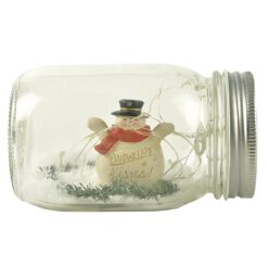 208-12896 snowman in 500mls glass jar w LED fairy light