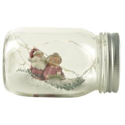208-12898 A couple of santa in  500mls glass jar w LED fairy light