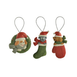 208-50064 SET OF 3 DOG ORNAMENTS WITH CHRISTMAS SCARVES