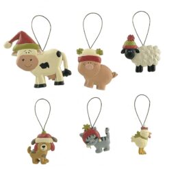 208-50447 SET OF 6 CHRISTMAS FARM ANIMAL ORNAMENTS