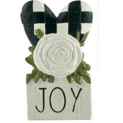2166-13266 "JOY" BLOCK WITH PLAID HEART AND FLOWER