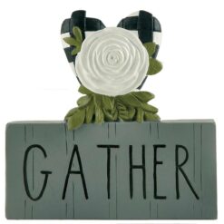 2166-13267 "GATHER" BLOCK WITH PLAID HEART AND FLOWER