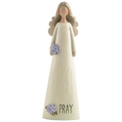 2166-13276 "PRAY" ANGEL WITH PURPLE FLOWERS
