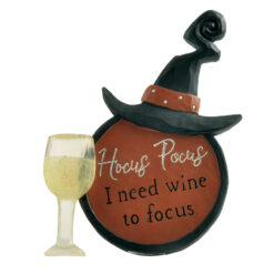 216-13072 Round plaque w/witch hat & wine glass