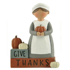 216-13290	Woman holding pumpkin on block-GIVE THANKS