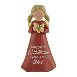 218-13119 Red angel holding heart on snow base-love