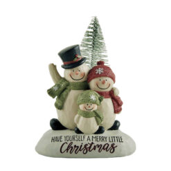 218-13311 Snowmen family of 3 & tree on base