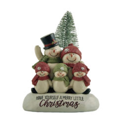 218-13312 Snowmen family of 5 & tree on base