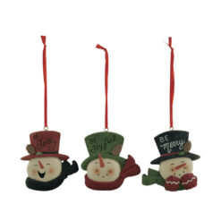 218-50082 SET OF 3 "MERRY/JOLLY/JOYFUL" SNOWMAN HEAD ORNAMENTS