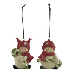 218-50092 ORN-S/2 snowmen w/candy cane