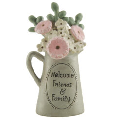211-13055 "WELCOME FRIENDS & FAMILY" PITCHER WITH FLOWERS