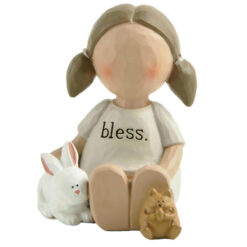 211-13210 Girl angel w/rabbit & chipmunk-bless