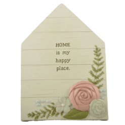 2166-13402 Home plaque w flowers/easel-HOME is my happy place.