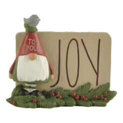 228-13420 JOY TO YOU GNOME PLAQUE WITH CHRISTMAS GREENS