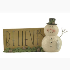 228-13426 BELIEVE SNOWMAN PLAQUE WITH CHRISTMAS GREENS