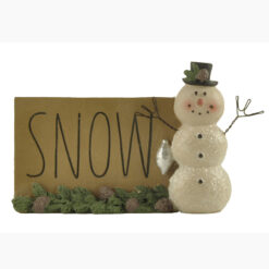 228-13427 SNOW SNOWMAN PLAQUE WITH CHRISTMAS GREENS