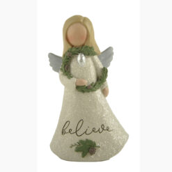 228-13433 BELIEVE CHRISTMAS ANGEL WITH GREENERY SWAG