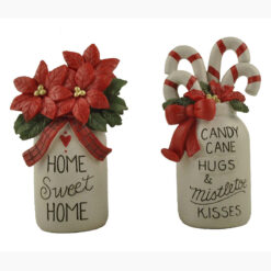 228-13483 CHRISTMAS CROCKS WITH CANDY CANES & POINSETTIAS