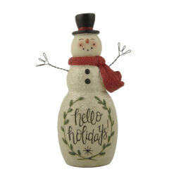 228-13493 COZY CHRISTMAS HELLO HOLIDAYS SNOWMAN WITH WREATH