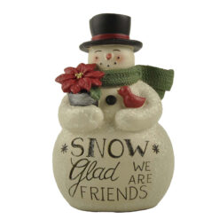 228-13497 COZY CHRISTMAS FRIENDS SNOWMAN WITH POINSETTIA