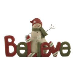 228-13546 BELIEVE MESSAGE BLOCK WITH CHRISTMAS SNOWMAN