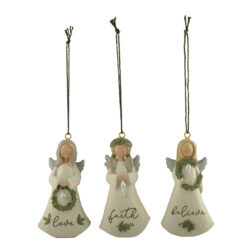 228-52074 S/3 BELIEVE ~ LOVE ~ FAITH CHRISTMAS ANGEL ORNAMENTS
