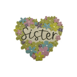 231-13660 "Sister" Heart-Shape Flower Plaque w/Black Easel