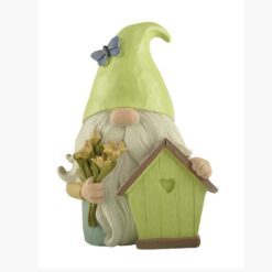 231-13679 GARDEN GNOME WITH GREEN HAT & BIRDHOUSE
