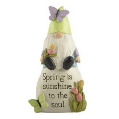 231-13680 GARDEN GNOME WITH GREEN HAT SITTING ON STONE