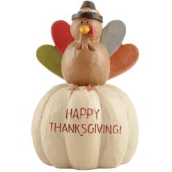 236-13701 WHITE PUMPKIN W/TURKEY-HAPPY THANKSGIVING