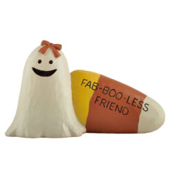 236-13710 GHOST & CANDY CORN FIGURINE-FAB-BOO-LESS FRIEND