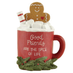 238-13742 GINGERBREAD COOKIE IN RED MUG W/CHRISTMAS GREENS