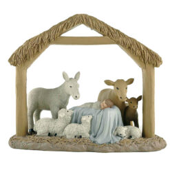 238-13818 SLEEPING BABY JESUS IN CRECHE W/ANIMALS