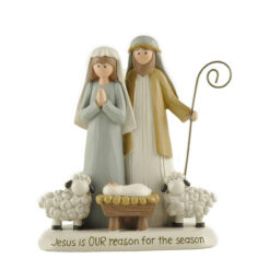 238-13904 JESUS IS OUR REASON FOR THE SEASON HOLY FAMILY W/SHEEP