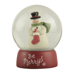 238-13800 BE MERRY SNOWMAN W/STOCKING SNOW GLOBE