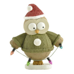 238-13897 OWL W/SANTA CAP HOLDING STRING OF CHRISTMAS LIGHTS