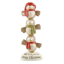 238-13914 MERRY CHRISTMAS STACKED OWLS