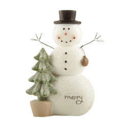 238-13931 MERRY SNOWMAN HOLDING ORNAMENT W/CHRISTMAS TREE