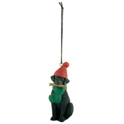 238-52139 BLACK DOG W/RED HAT & GREEN SCARF CHRISTMAS ORNAMENT
