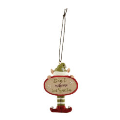 238-52147 Orn-Elf with Sign-Don't make me text Santa