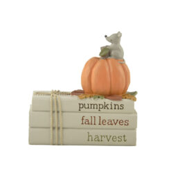 246-13988 PUMPKIN & MOUSE ON STACKED BOOKS