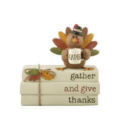 246-13989 TURKEY IN PILGRIM HAT ON STACKED BOOKS