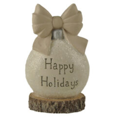 248-14105 X'mas ball on log base-Happy Holiday