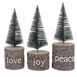 248-14106 S/3 BOTTLEBRUSH CHRISTMAS TREES - PEACE, LOVE, JOY